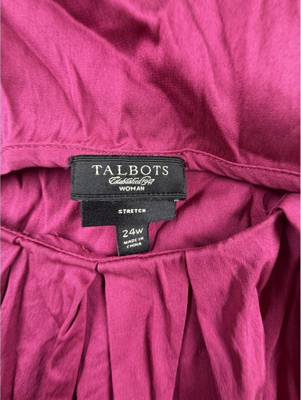 Talbots Woman Tank Top‎ 24W Pink Magenta Pleated Neck Stretch Satin Blouse Plus - Picture 2 of 7
